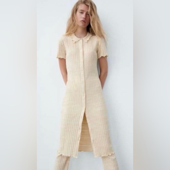 Zara Pants - New Zara Elegant Cream Women's Longline Cardigan and Pants Set